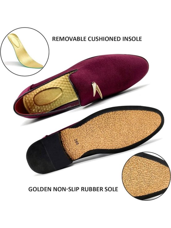 Men\'s Burgundy Velvet Penny Loafer Slip On Comfortable Party Classic Shoes main image 5